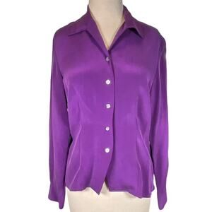 Vintage Preview Collection Petites 100% Silk Purple Long Sleeve Blouse Medium